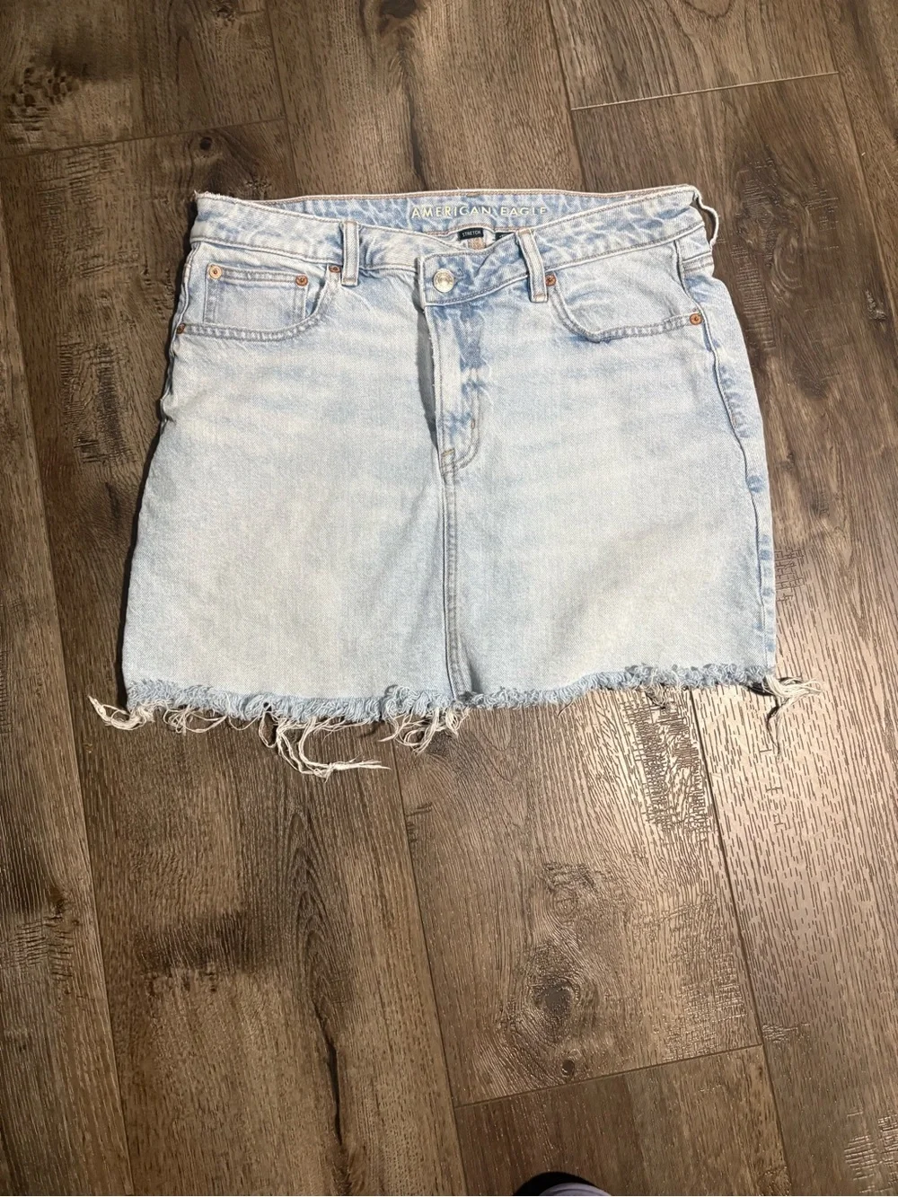 Light Wash Denim Skirt with Frayed Hem